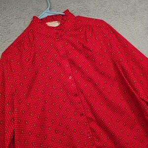 Vintage Kaki Roberts Top Womens 16 Red‎ Balloon Sleeve Paisley Retro Mod Blouse